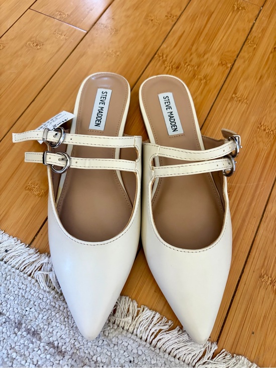 Steve Madden Shoes - Steve Madden Cream Pointed Double-Strap Mary Jane Mules